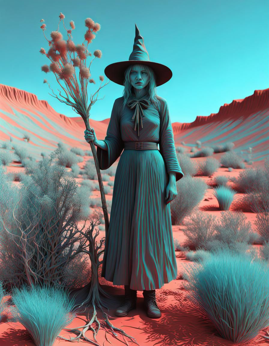 Witch in Barren Land: Anaglyph 3D Hyperrealism