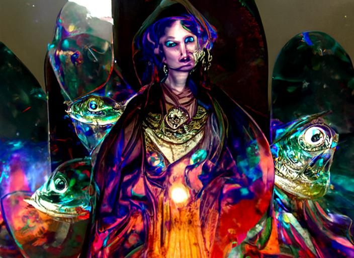 Opalescent Oracle Priestess Portrait in Art Nouveau Style