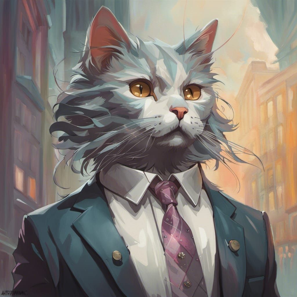 Ghost Cat Portrait in Art Nouveau Style