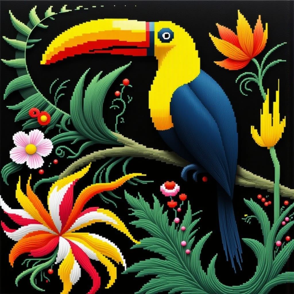 Vibrant Toucan in Botanical Art Style