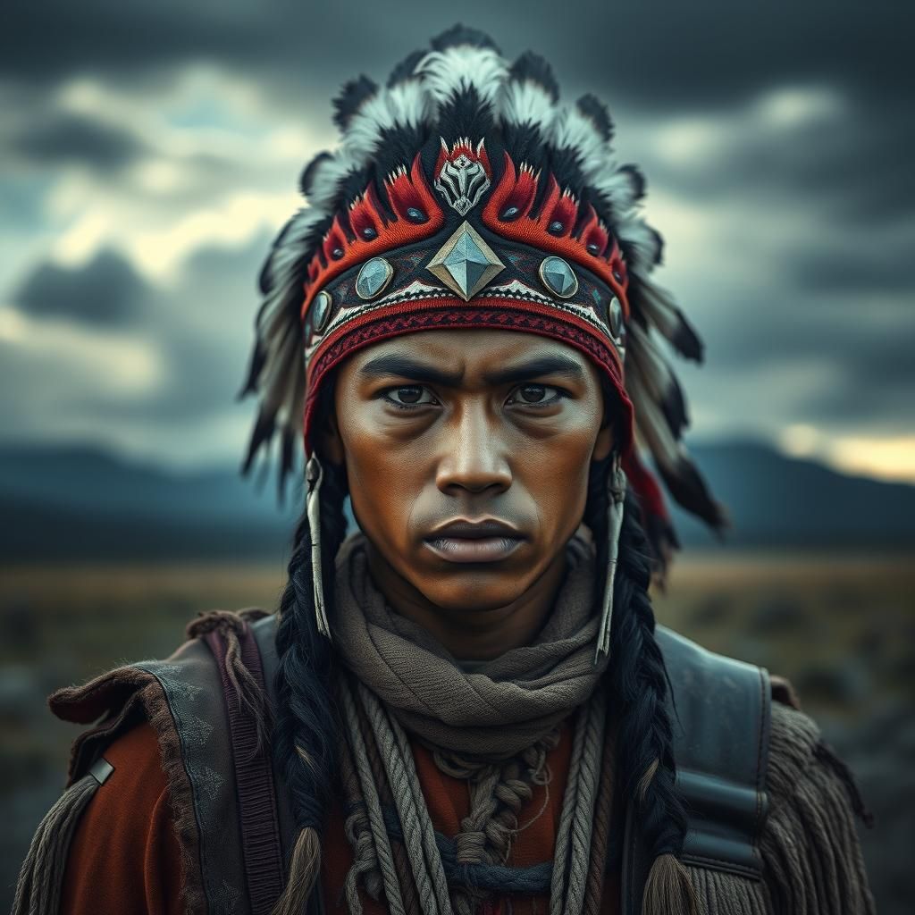 Native American Warrior in Hyperrealistic Cinematic Style