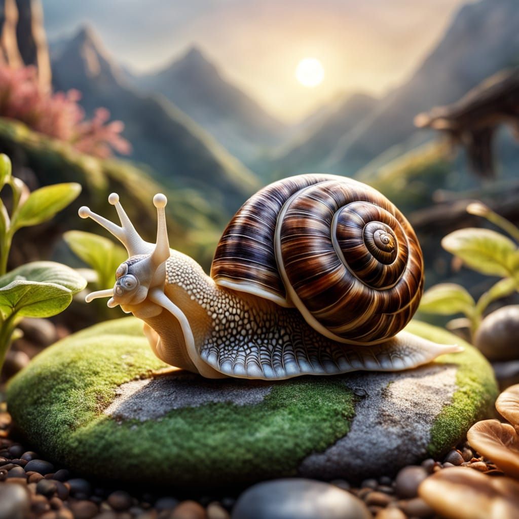 Snail in Serene Mountain Zen Garden