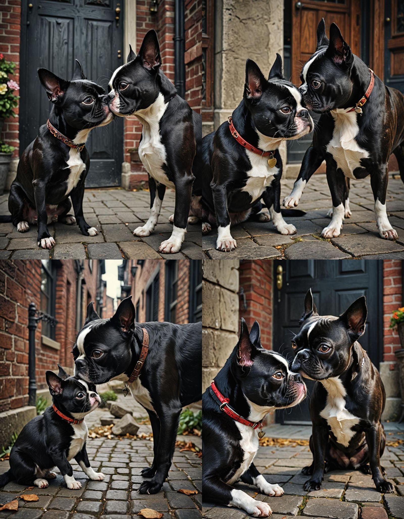 Black Cat and Boston Terrier Kissing: Hyperrealistic Image