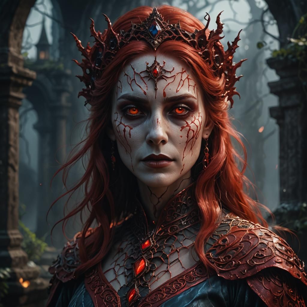 Fantastical Red Ghost Portrait in Detailed Matte Painting