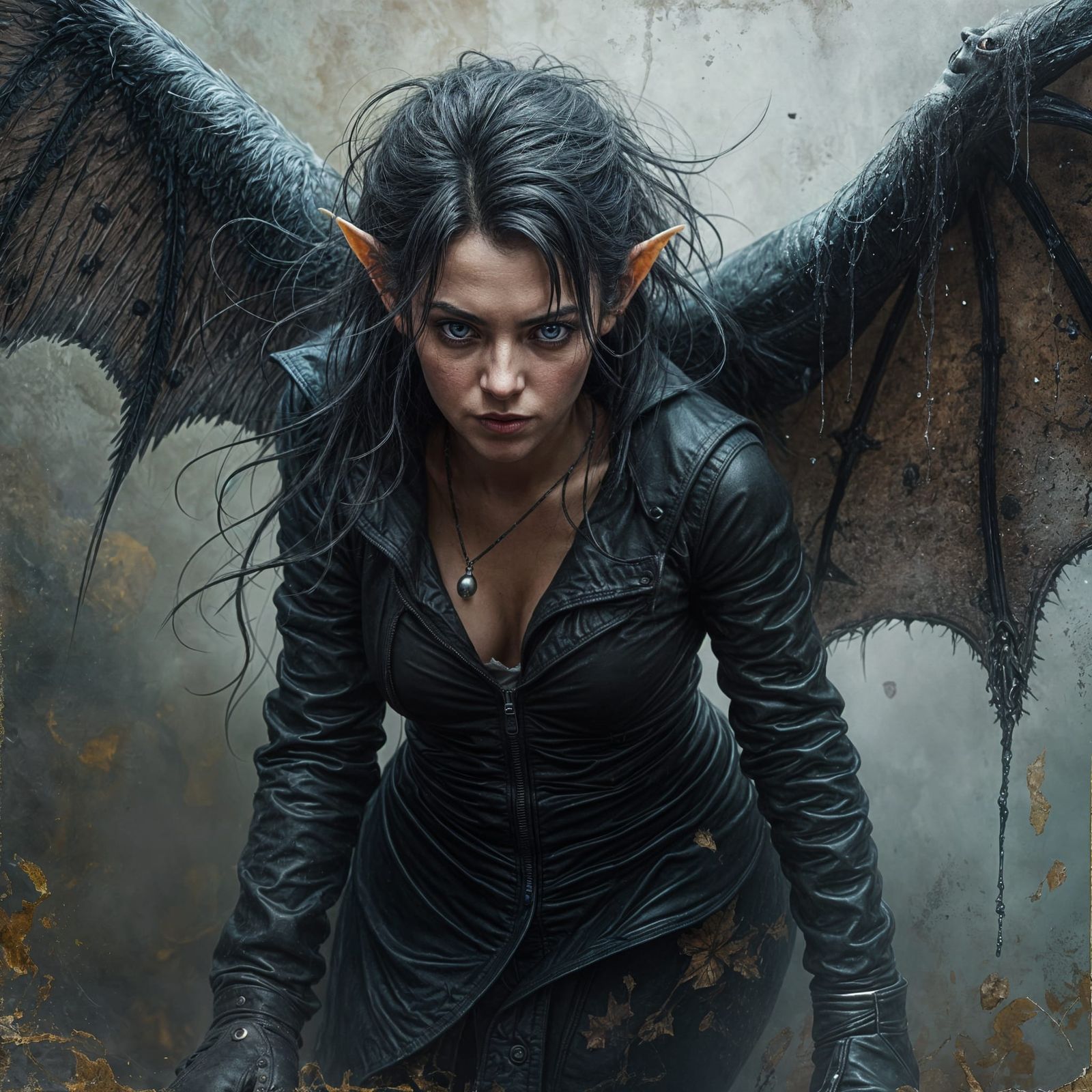 Grumpy Dark Sprite with Wings in 3D Impasto