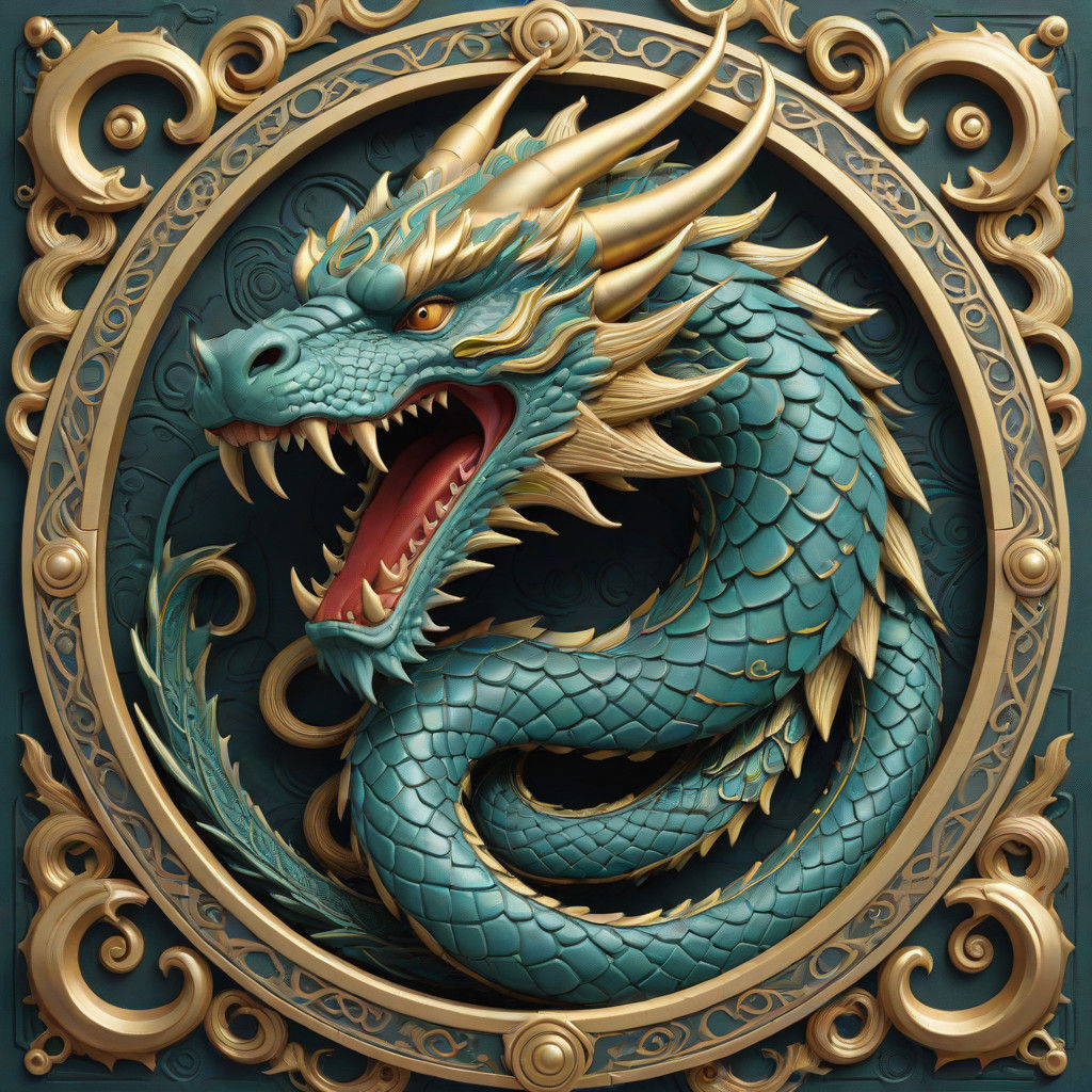 Serpentine Dragon Crest Emblem in Metallic Fantasy Style
