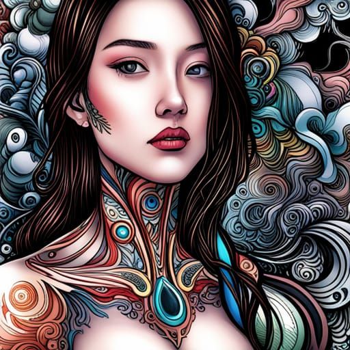 Sensual Cyborg Girl Portrait in Hyperdetailed Style