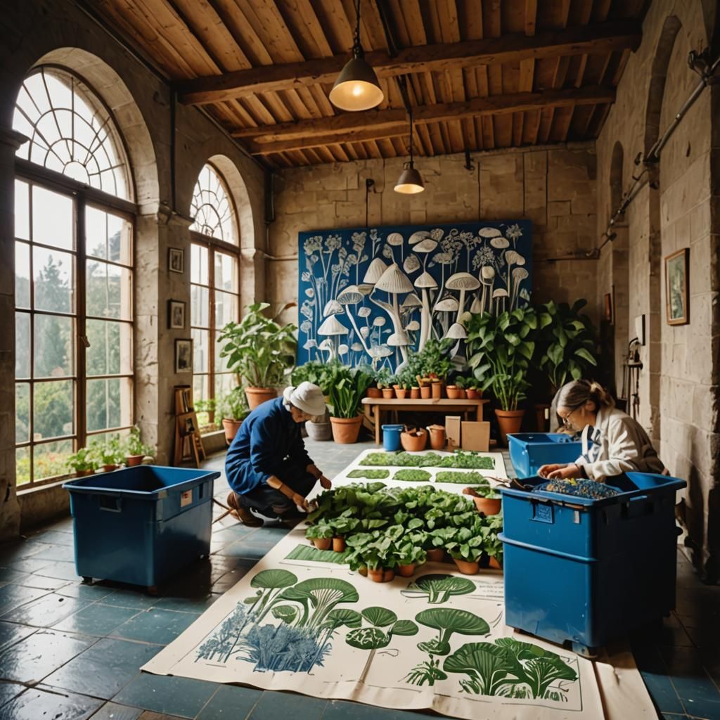 Mushroom Garden: Linocut Inspired by Italian Futurism