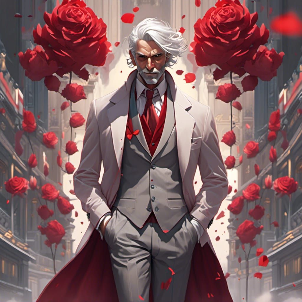 Sinister Villain in Red Suit, Hyperdetailed Portrait