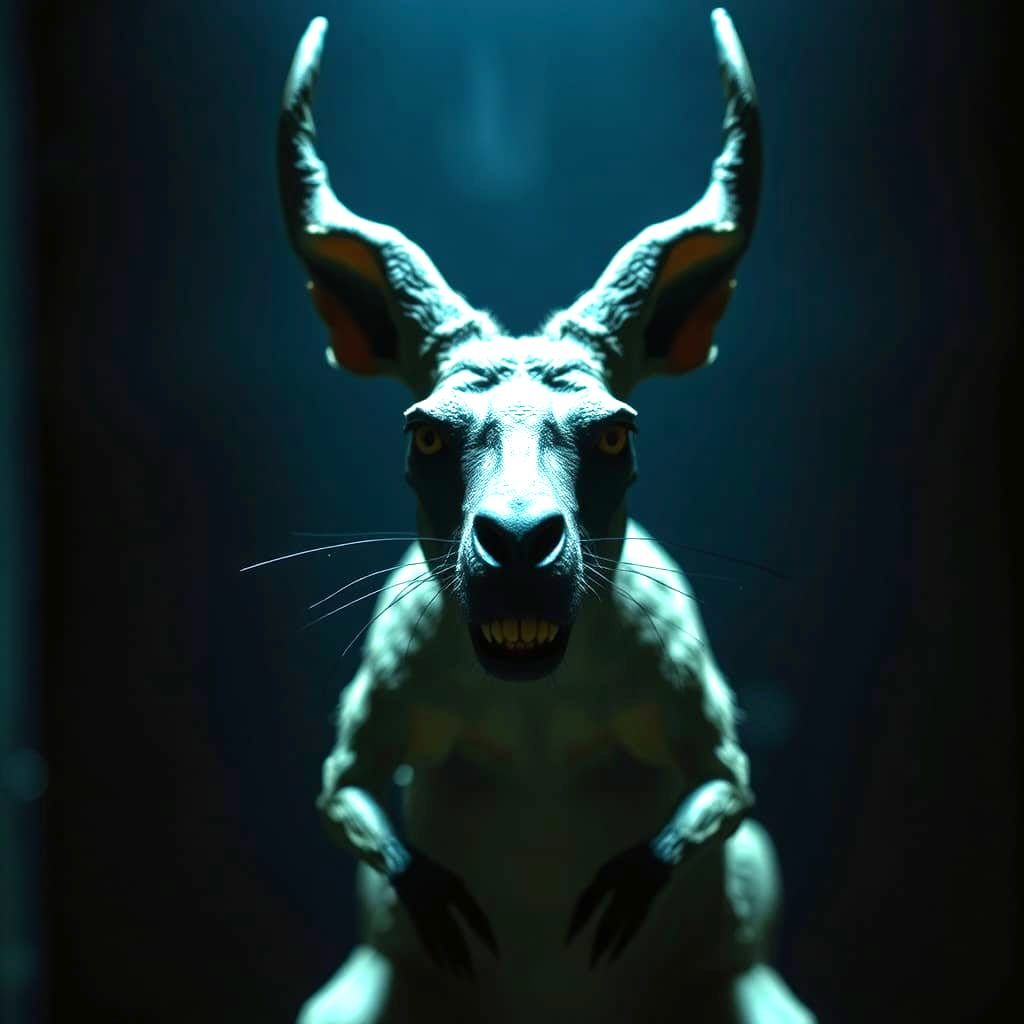 Cursed Devil Kangaroo Taxidermy in Ominous Lighting
