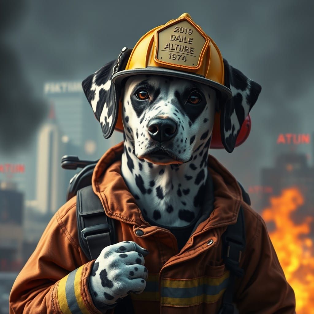 Dalmatian Firefighter Hero in Photorealistic Style