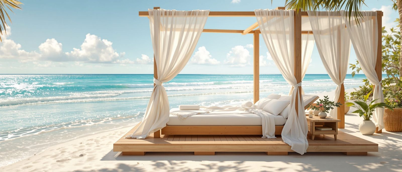 Luxurious Beach Lounge in Radiant Daylight, Photorealistic S...