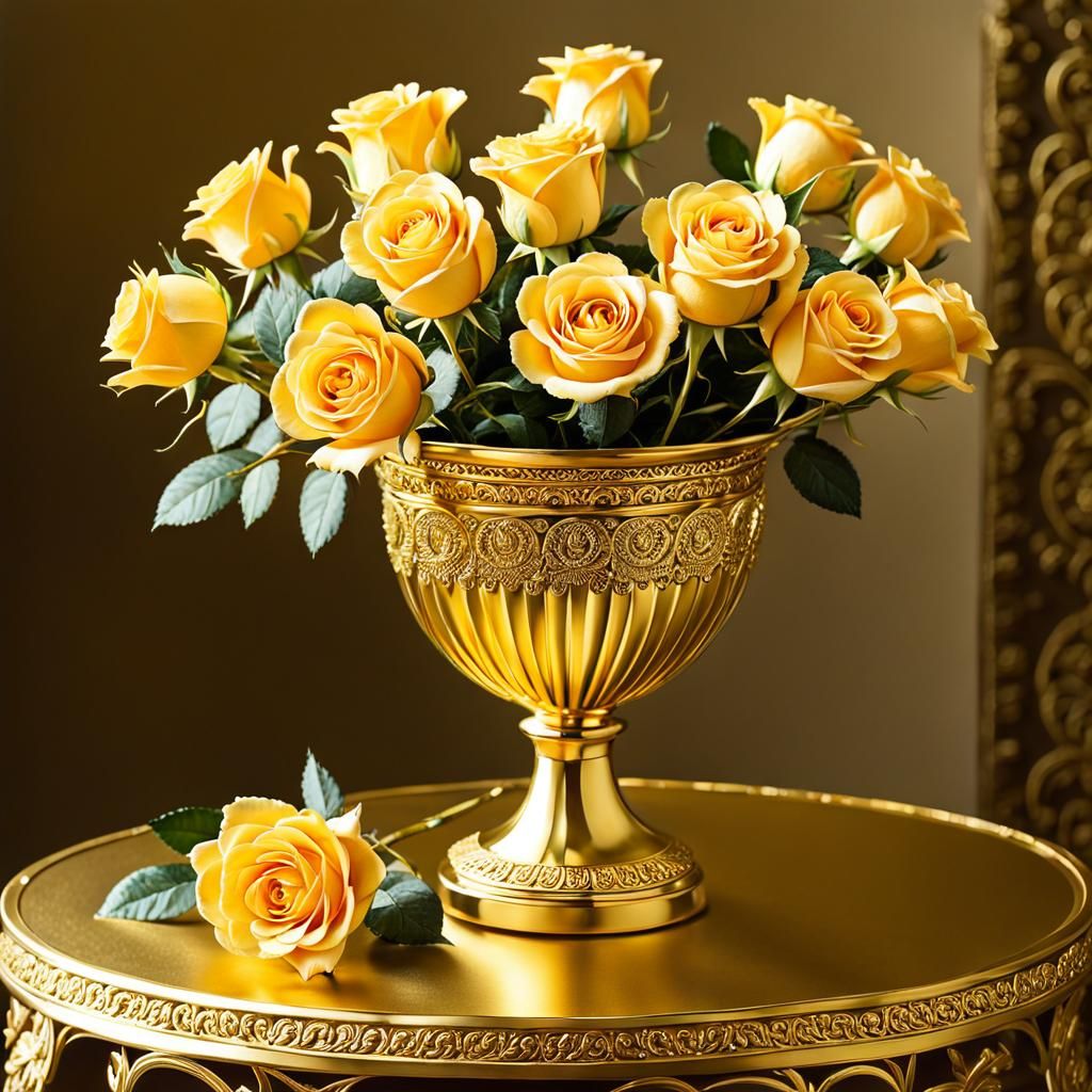 Gold Roses Still Life in Gold