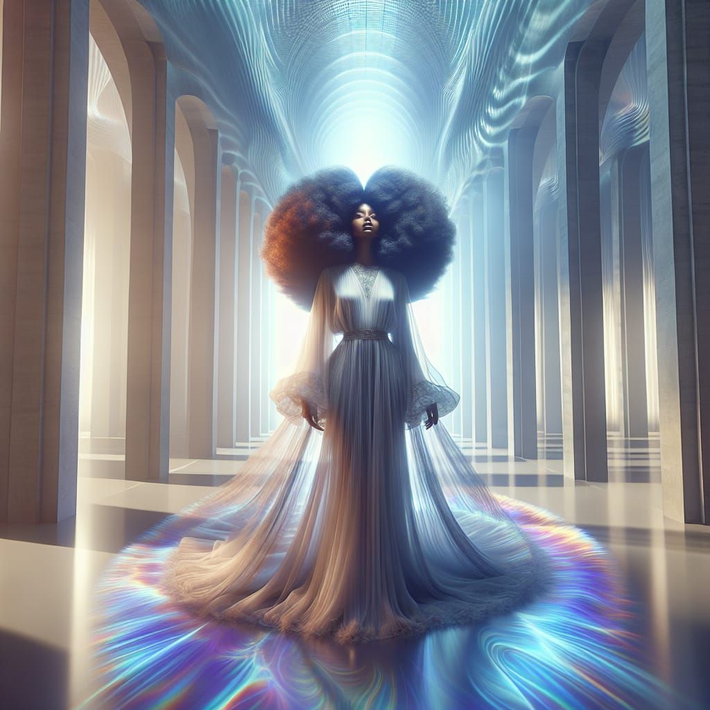 Majestic Afrolatina Goddess Concept Art in Spectral Lighting