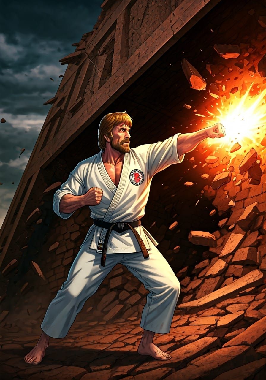 Chuck Norris Demolishes Building in Anime-Inspired Style
