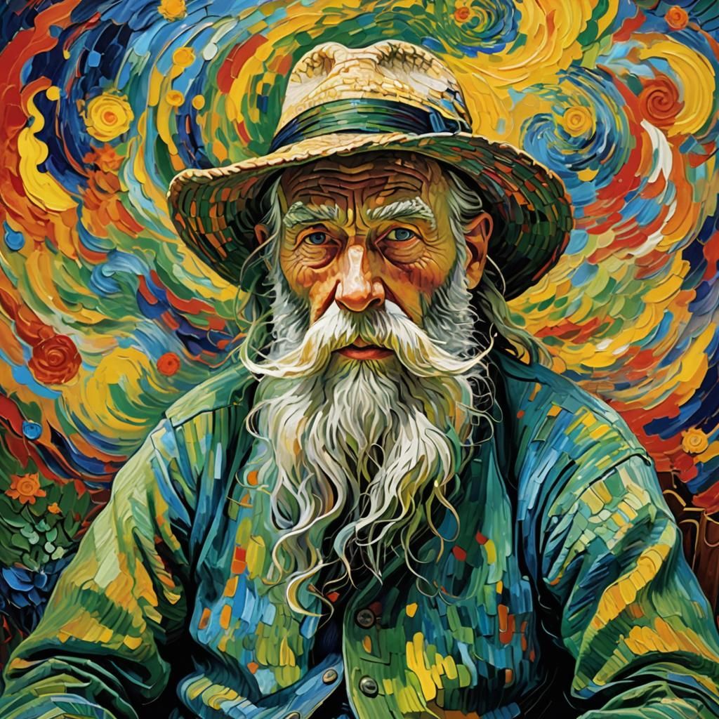 Psychedelic Old Man Portrait in Van Gogh Style