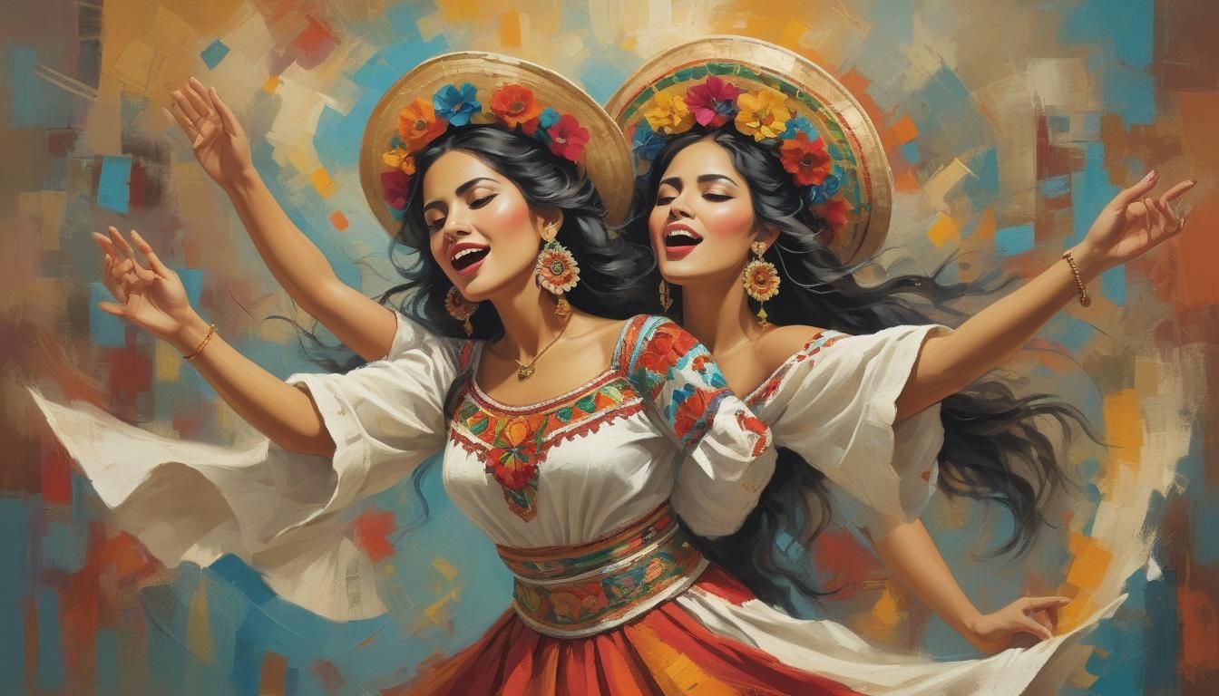 Mexican Woman Dancing in Abstract Art Style