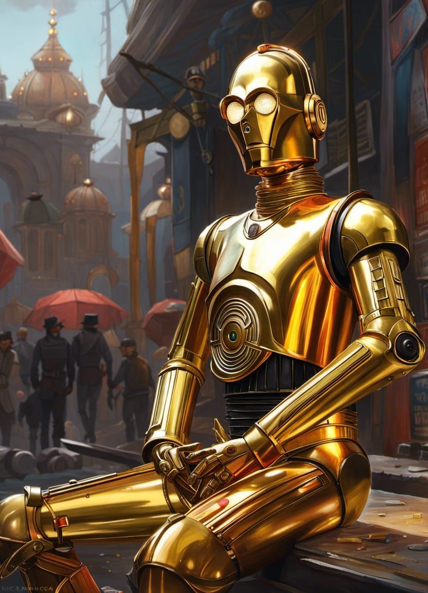 Golden Droid Portrait in Hyperrealistic Detail