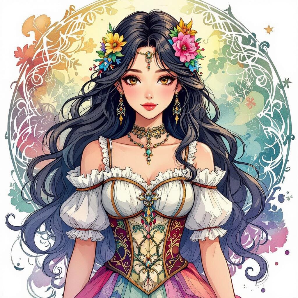 A 2D paperdoll figure, female, basic atire, Intricately deta...