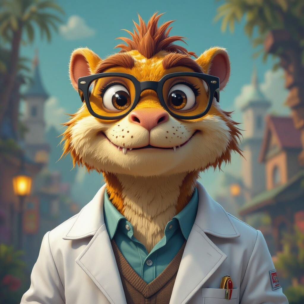 Humanoid Chimera with Otter and Dinosaur Traits