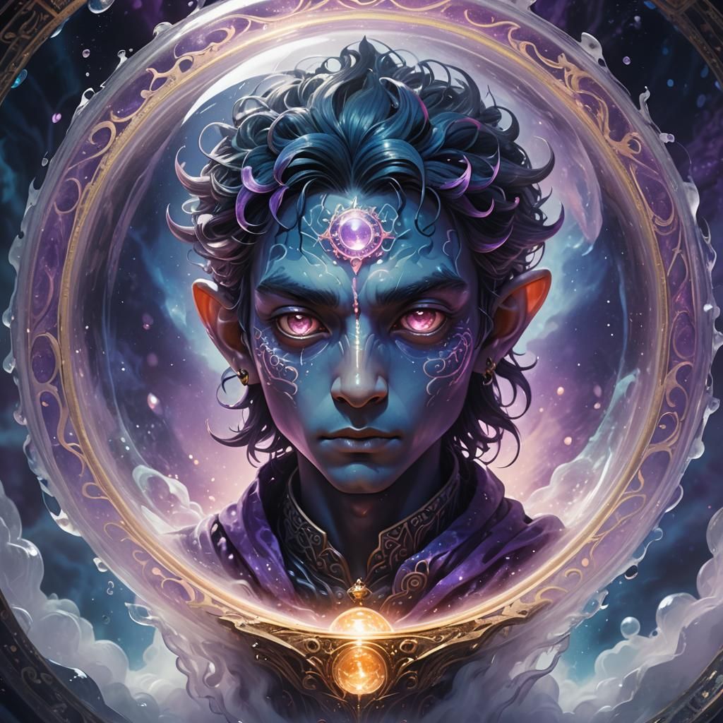 Homunculus in Crystal Orb: Vibrant Concept Art