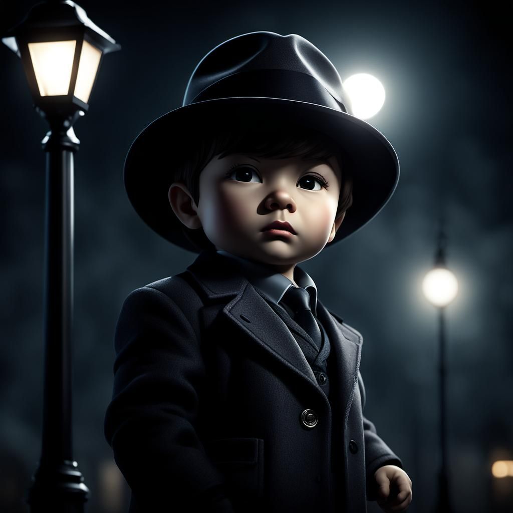 Mysterious Chibi Detective in Shadowy Alley