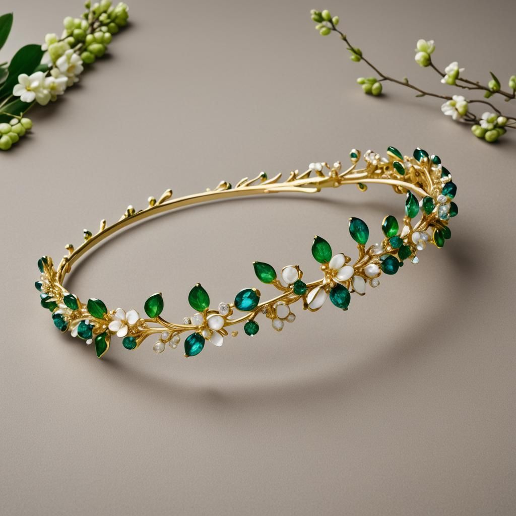 Emerald and Opal Tiara Inspired by Hydrangeas
