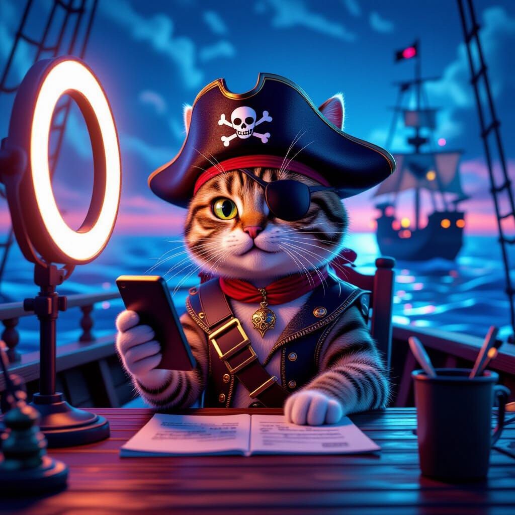 Tabby Cat Pirate Records Video on Neon Ship