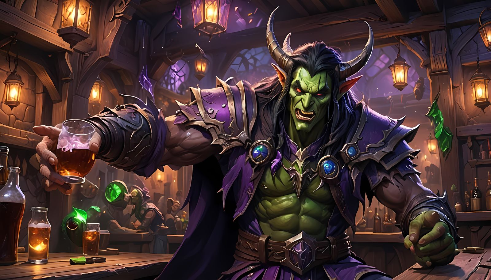 Night Elf Tavern Brawl in Hyperrealistic Style