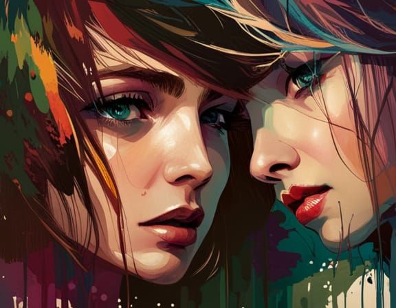 Breathtaking Beauty: Two Figures in Detailed Lineart