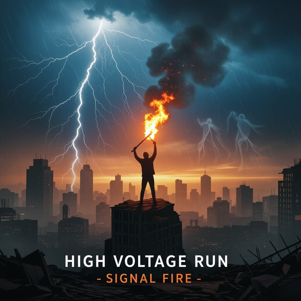 Signal Fire on Skyscraper in Post-Apocalyptic City