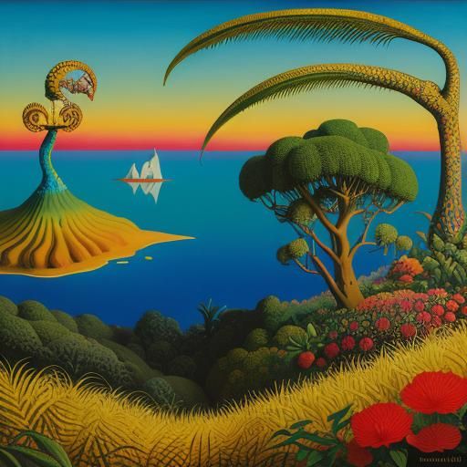 Surreal Anthropomorphic Lizard Dreamscape in Oil on Canvas