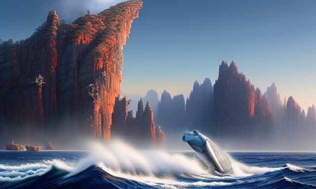 Majestic Humpback Whale Leaps from Moonlit Ocean
