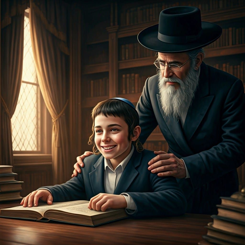 Hasidic Boy Studying in Library, Professional Photography