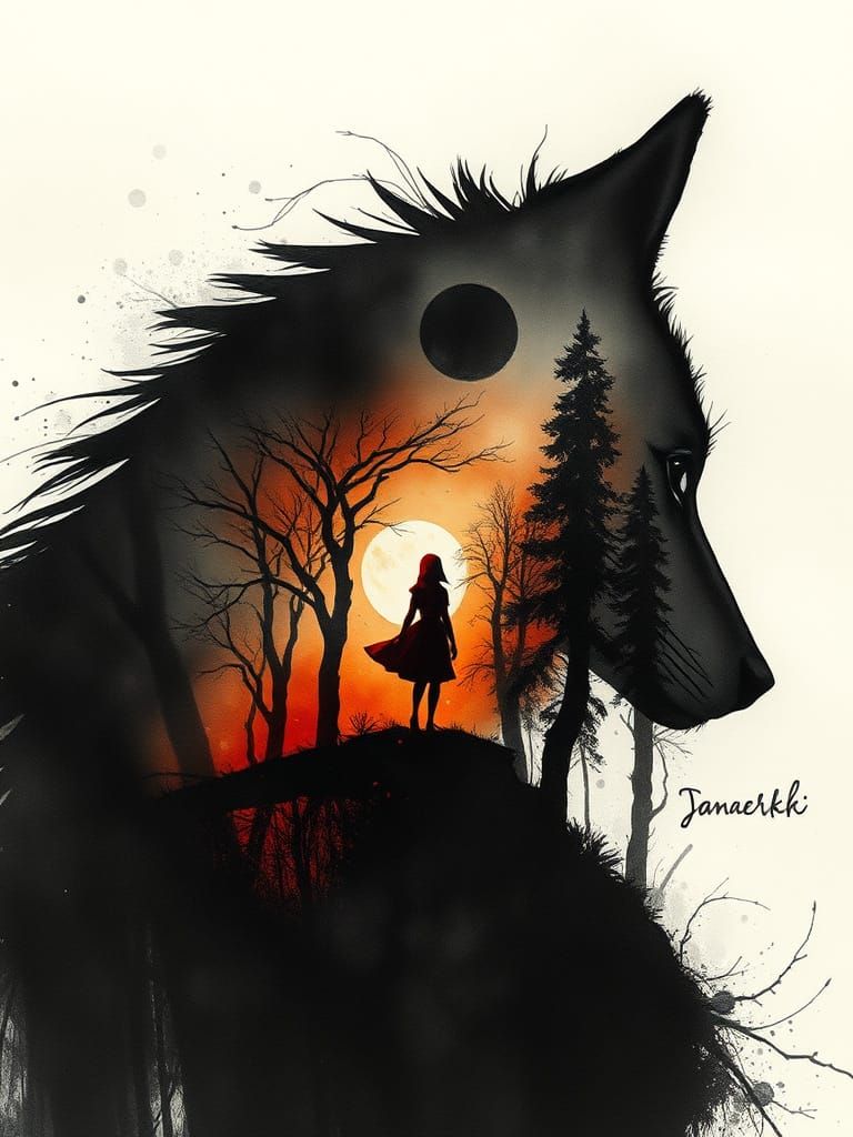 Wolf in Surreal Wet-on-Wet Watercolor Fantasy