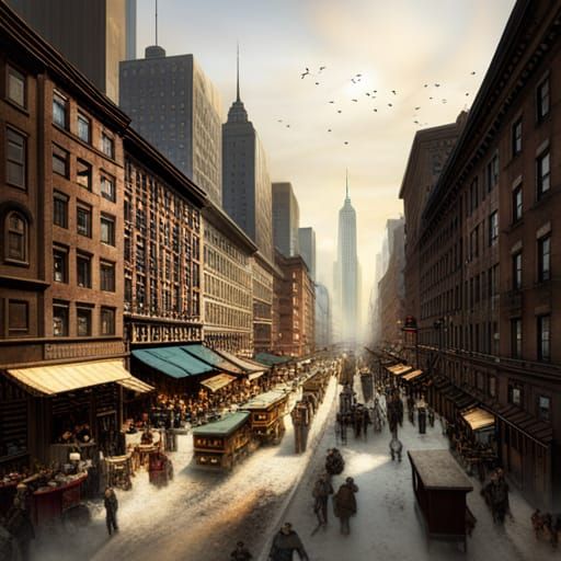 1920s New York City Street Scene Digital Painting