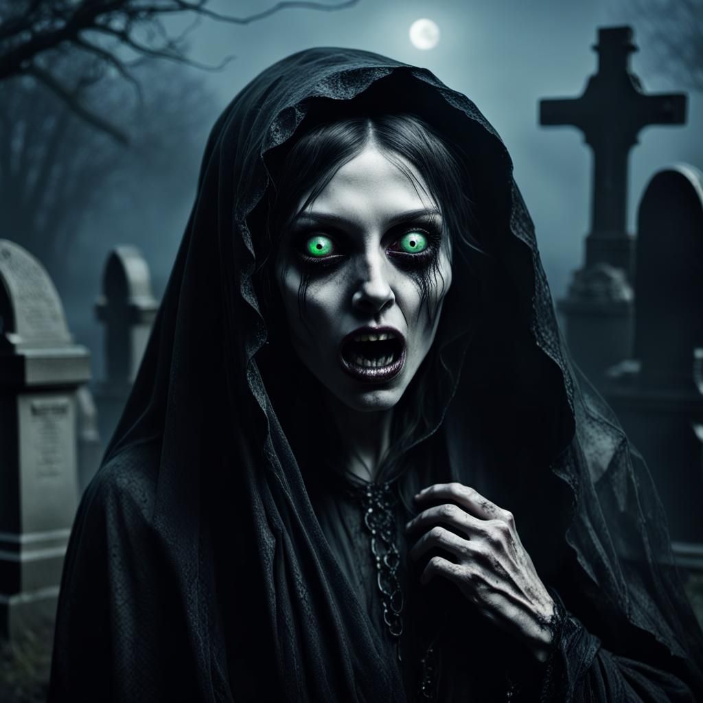 Banshee screaming in a cemetery.