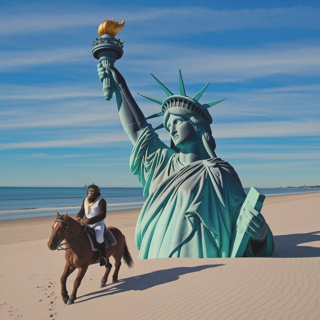 Ape Soldiers Ride Past Liberty's Torch