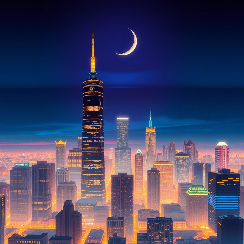 Chicago Night Skyline in Futuristic Style