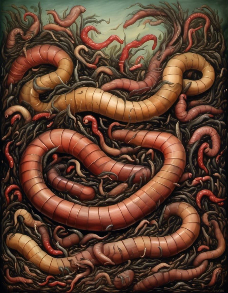 Earthworms: A Richly Textured Oil Painting