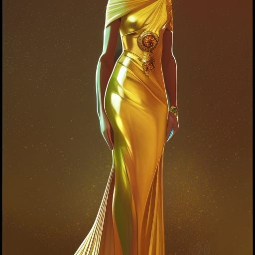 Emerald and Gold Art Deco Dress in 8K