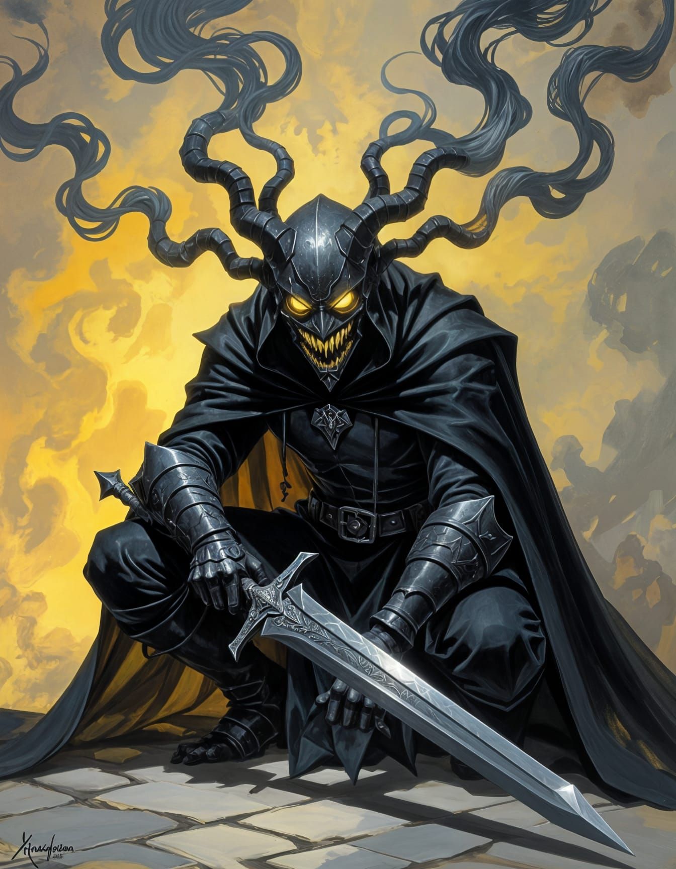 Dark Fantasy Armored Thief Creature in Classical Style