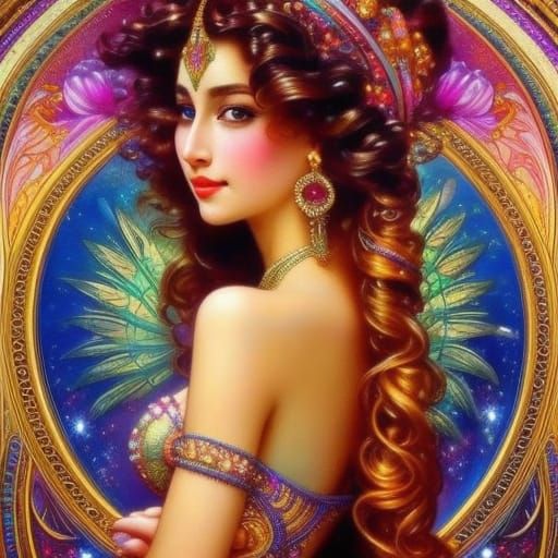 Fantasycore Woman with Holographic Shimmering Colors