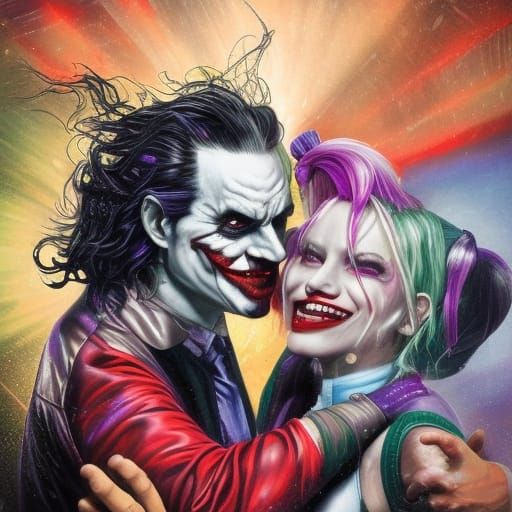 Joker and Harley Quinn Dancing: Hyperrealistic Splash Art