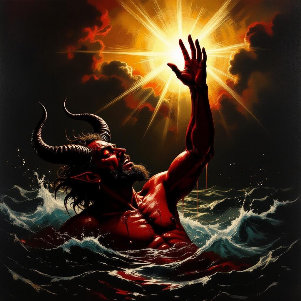 Devil Reaching for God's Hand in Baroque Style