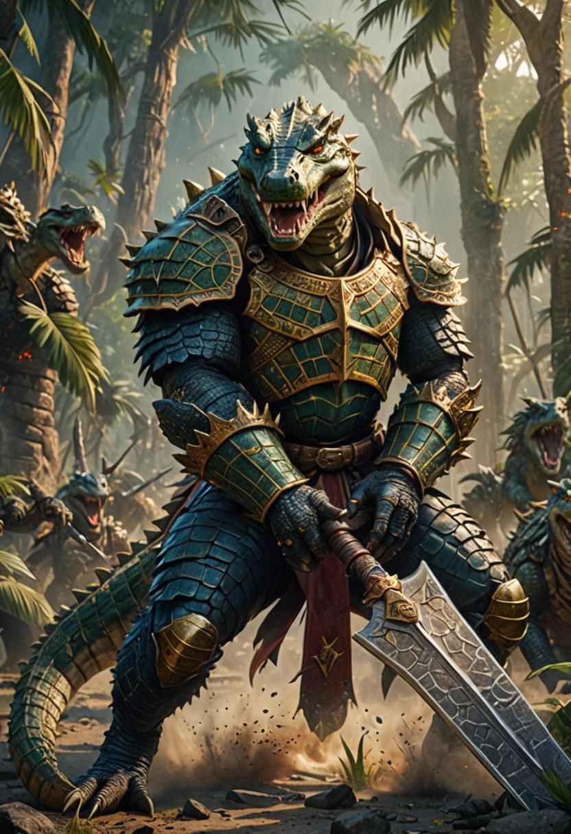 Crocodile Warrior Marches to War in Fantasy Art