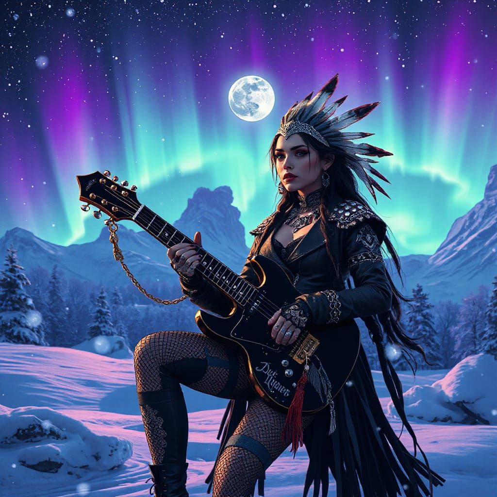 Goth Indian Metal Goddess Serenades Under Starry Winter Skie...