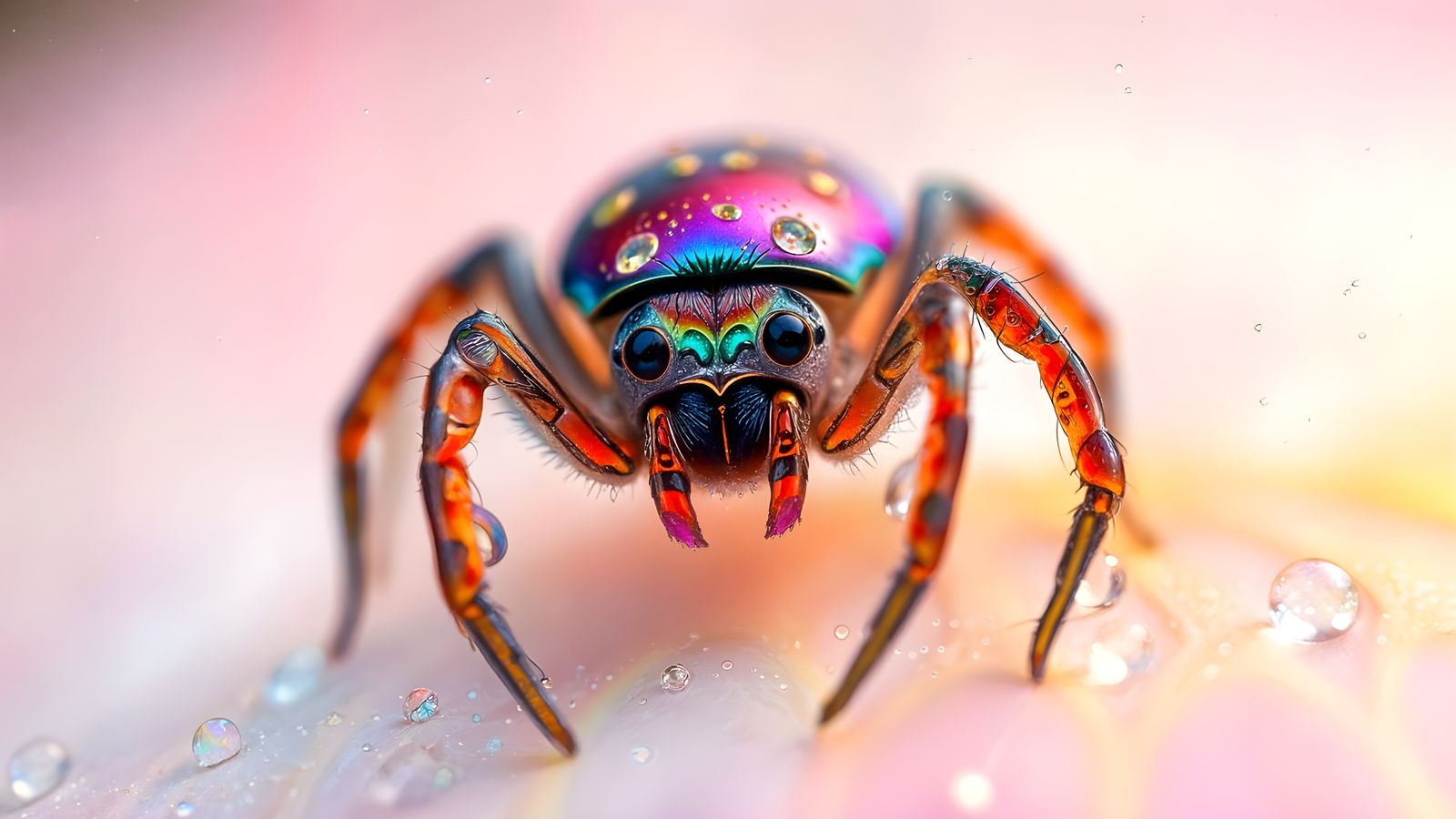 Vibrant Chibi Spider with Dew Drops in Bright Hyper-Realisti...