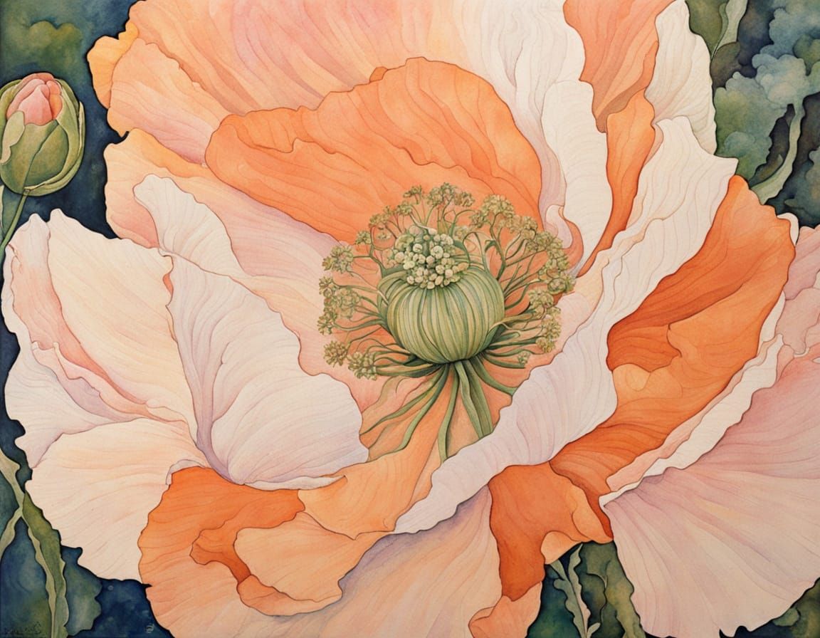 Peach Poppy Blossom in Abstract Art Style