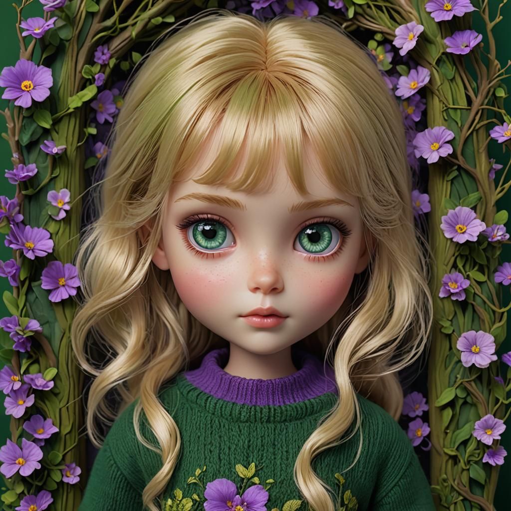 Blythe Doll with Blonde Hair and Violet Eyes
